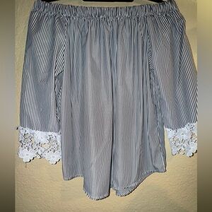 Kontrol Striped Off-Shoulder Top with Lace Sleeves